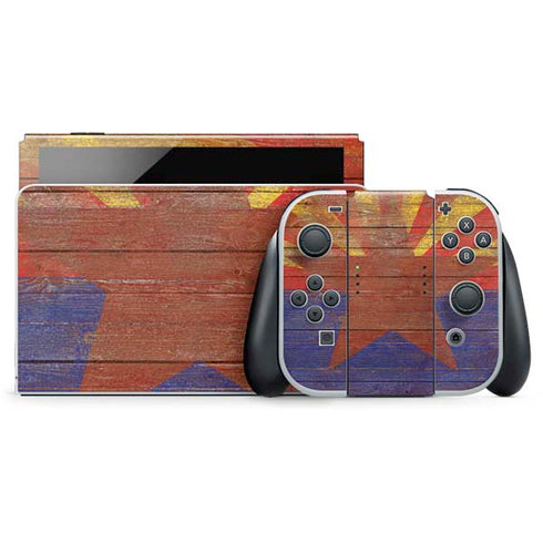 Arizona Flag Dark Wood Nintendo Switch OLED (2021) Skin